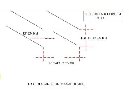 TUBE INOX RECTANGLE 80 X 40 X 2 QUALITE DECO 304L