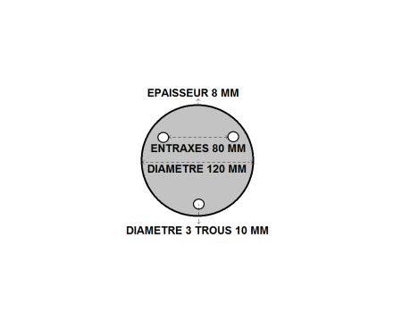 Platine ronde percée 120 x 8 en lots