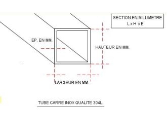 TUBE INOX CARRE 25 x 25 X 2 QUALITE DECO 304L